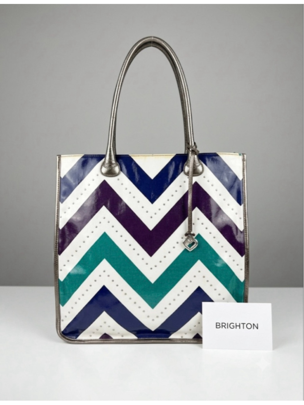 Vintage Brighton Tote Bag One Size White Blue Chevron
